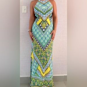 Grievergate Tribal Print Open Back Maxi Dress Large
